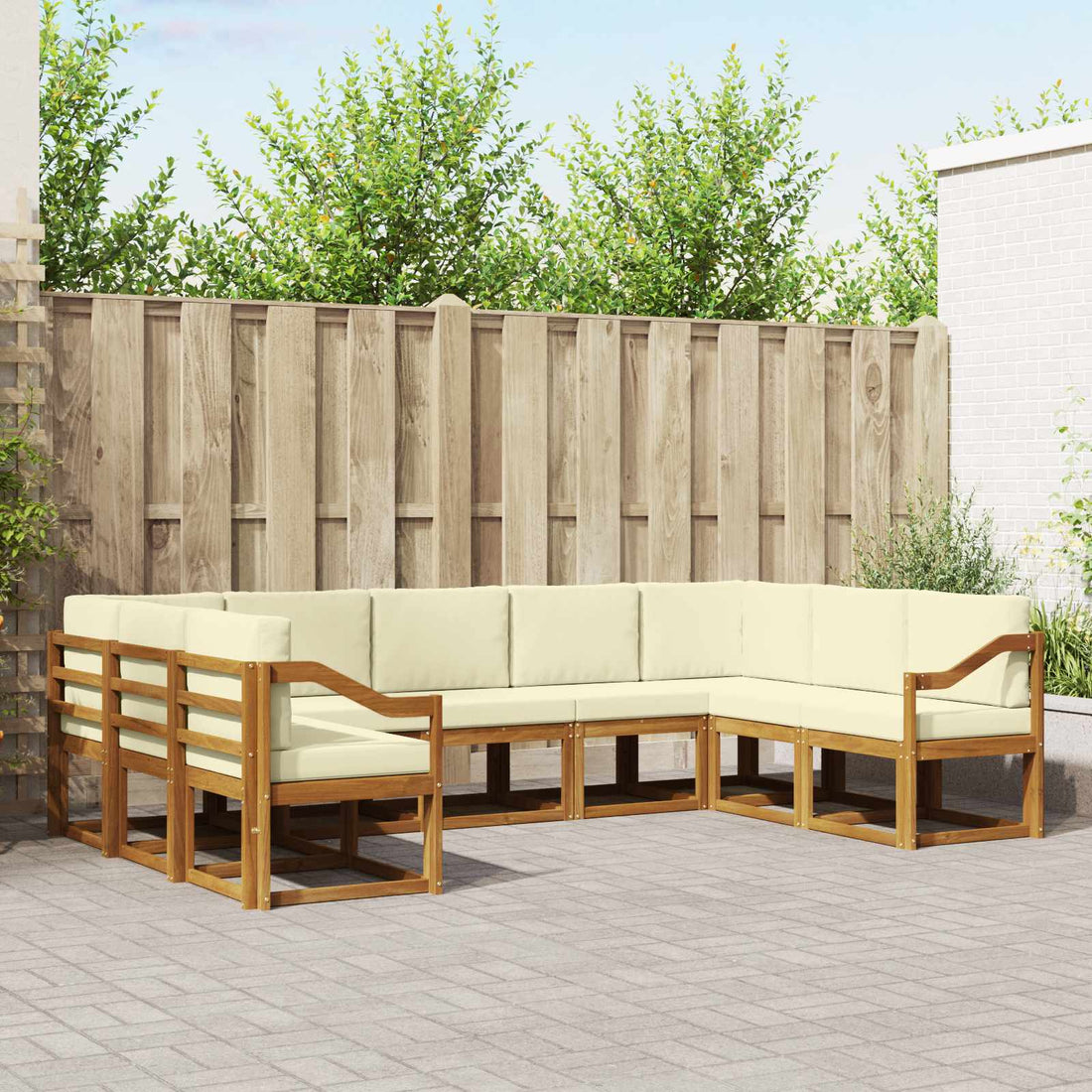 vidaXL Conjunto de sofás de exterior 9 uds. Natural y Crema