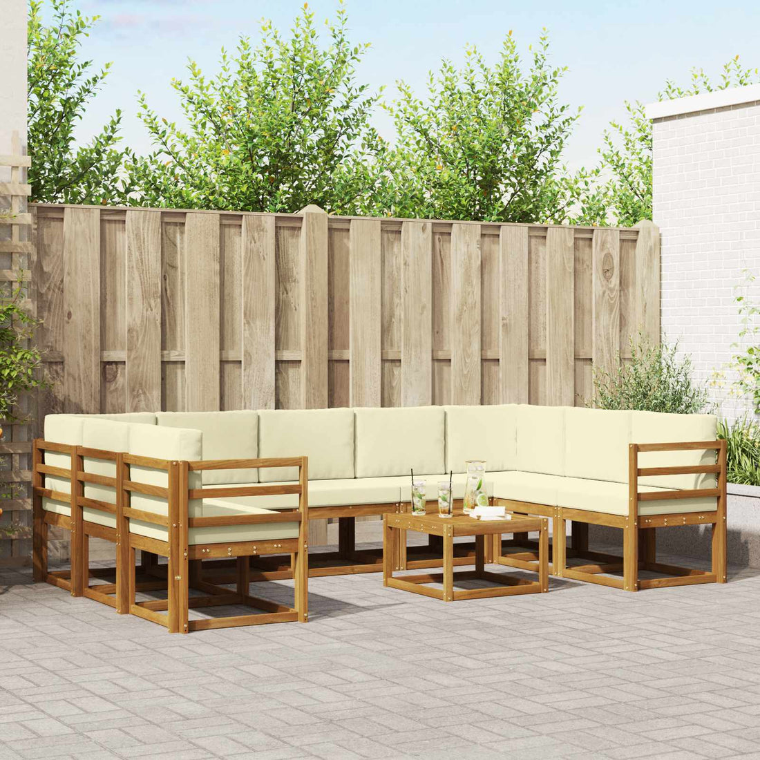vidaXL Conjunto de sofás de exterior 10 uds. Natural y Crema