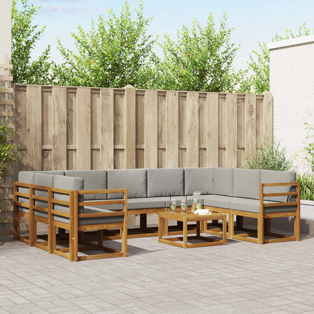 vidaXL Conjunto de sofás de exterior 10 uds. Gris Natural y Claro