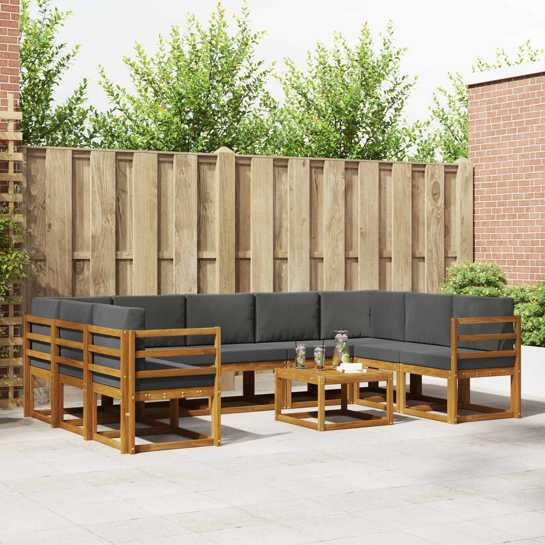 vidaXL Conjunto de sofás de exterior 10 uds. Natural y Antracita