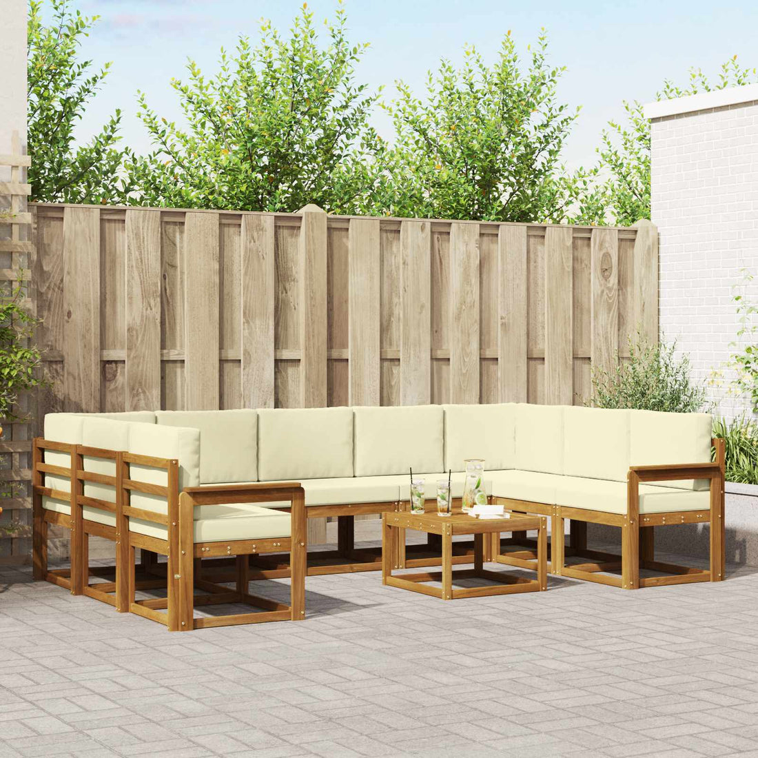 vidaXL Conjunto de sofás de exterior 10 uds. Natural y Crema