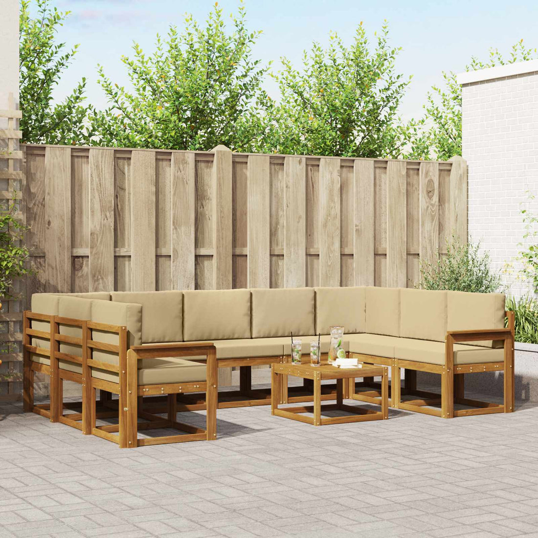 vidaXL Conjunto de sofás de exterior 10 uds. Natural y Beige