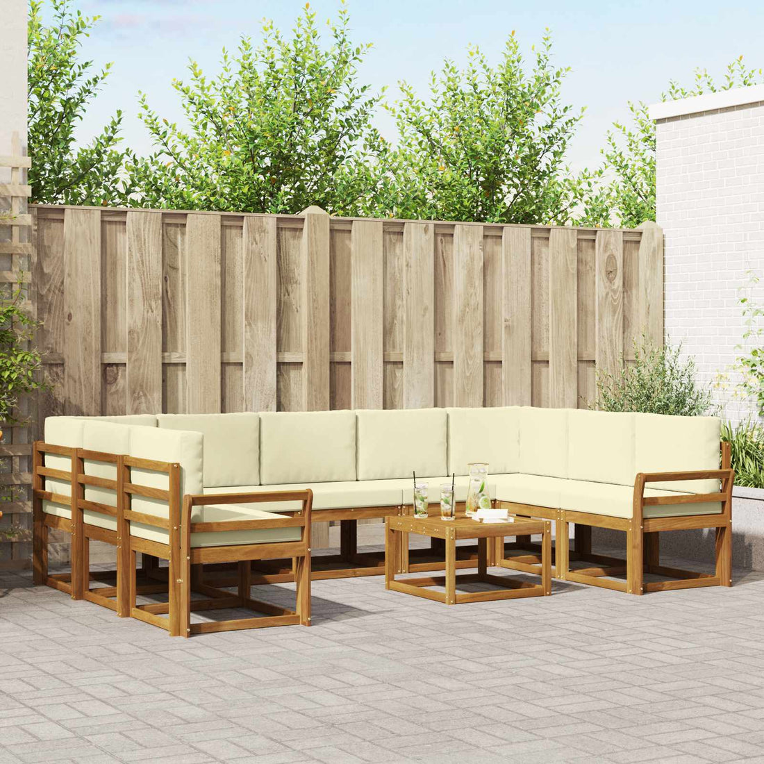 vidaXL Conjunto de sofás de exterior 10 uds. Natural y Crema