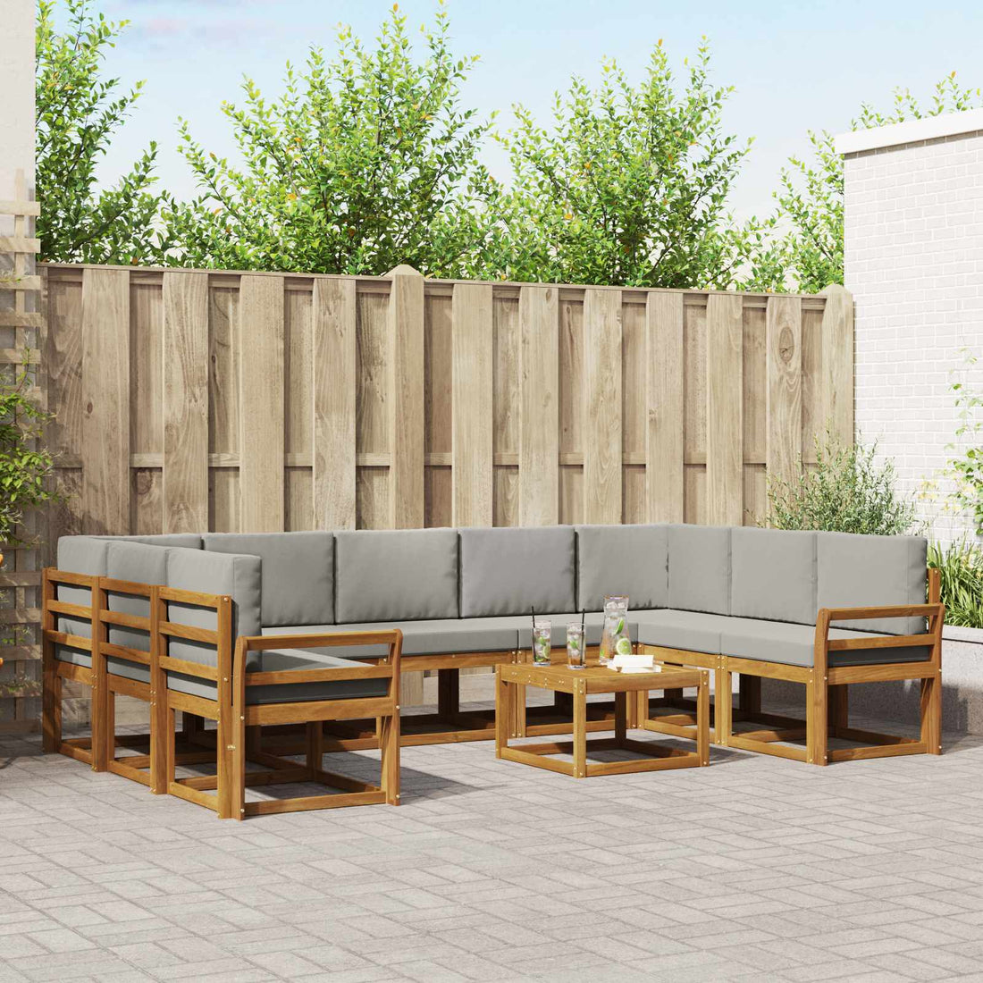 vidaXL Conjunto de sofás de exterior 10 uds. Gris Natural y Claro