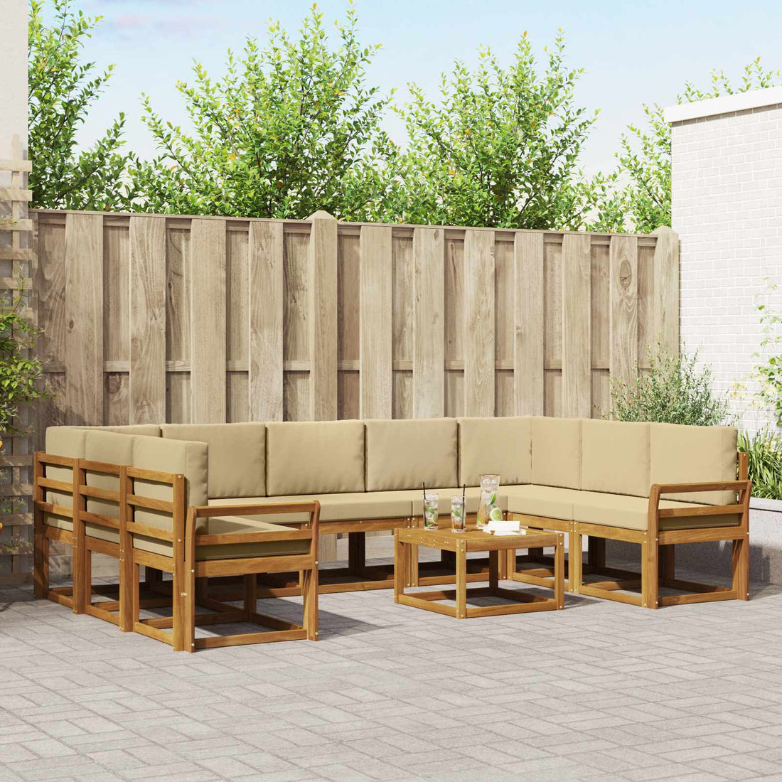 vidaXL Conjunto de sofás de exterior 10 uds. Natural y Beige