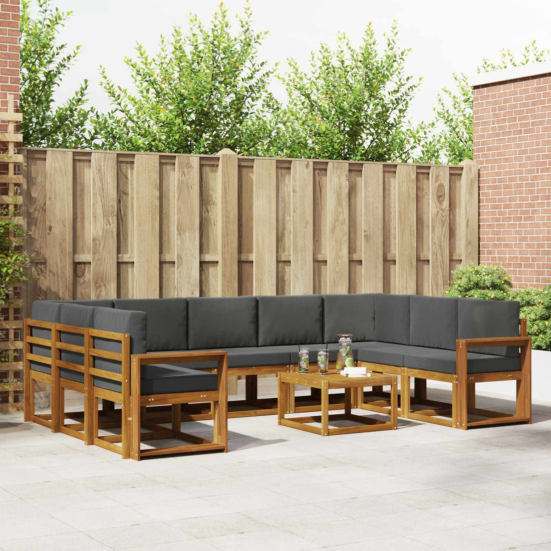 vidaXL Conjunto de sofás de exterior 10 uds. Natural y Antracita