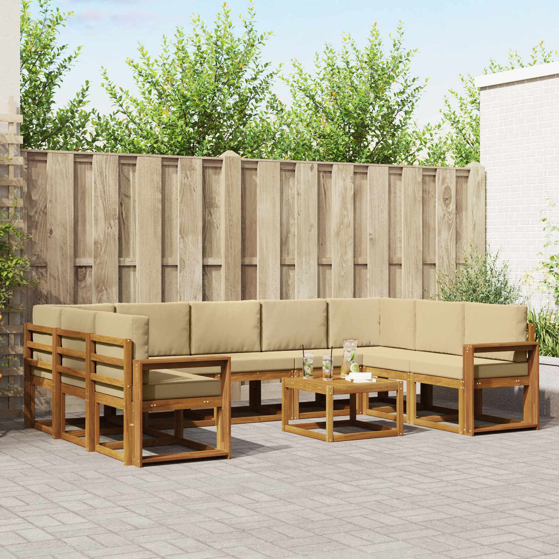 vidaXL Conjunto de sofás de exterior 10 uds. Natural y Beige