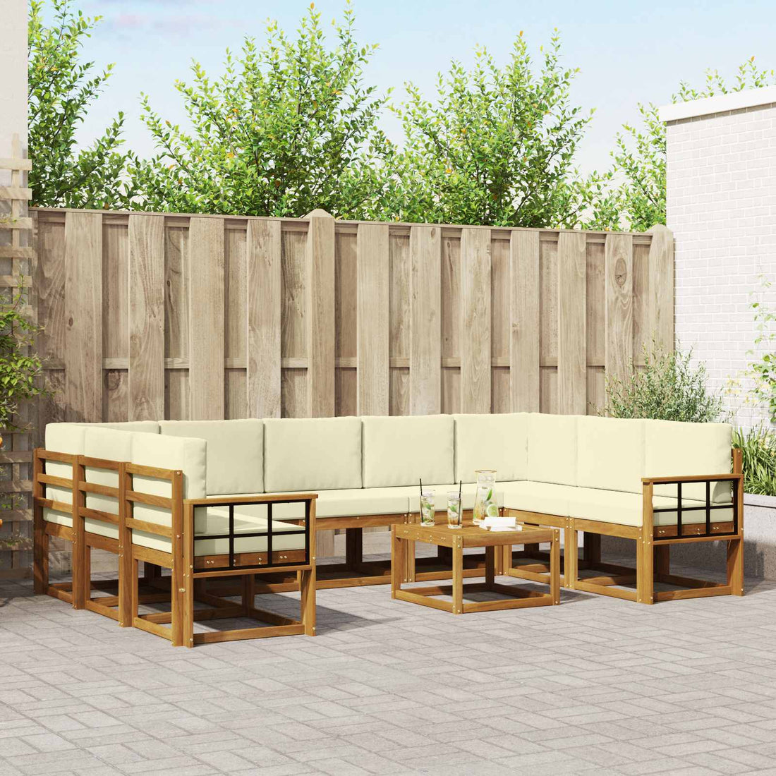 vidaXL Conjunto de sofás de exterior 10 uds. Natural y Crema