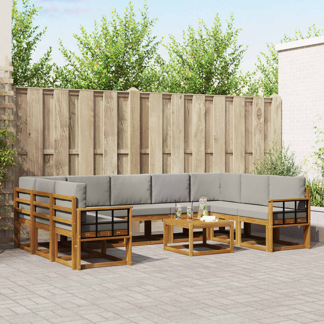 vidaXL Conjunto de sofás de exterior 10 uds. Gris Natural y Claro