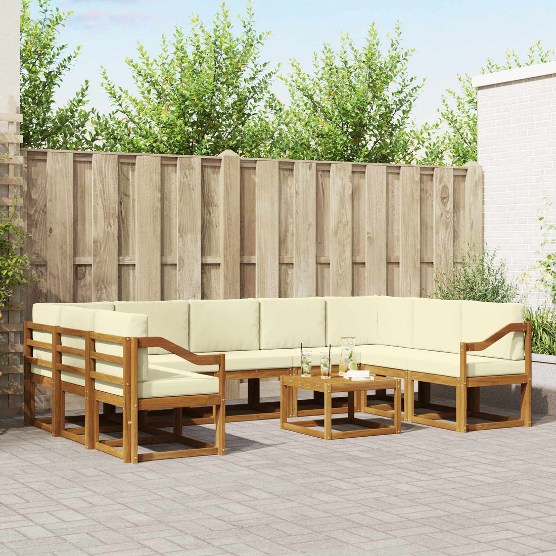 vidaXL Conjunto de sofás de exterior 10 uds. Natural y Crema