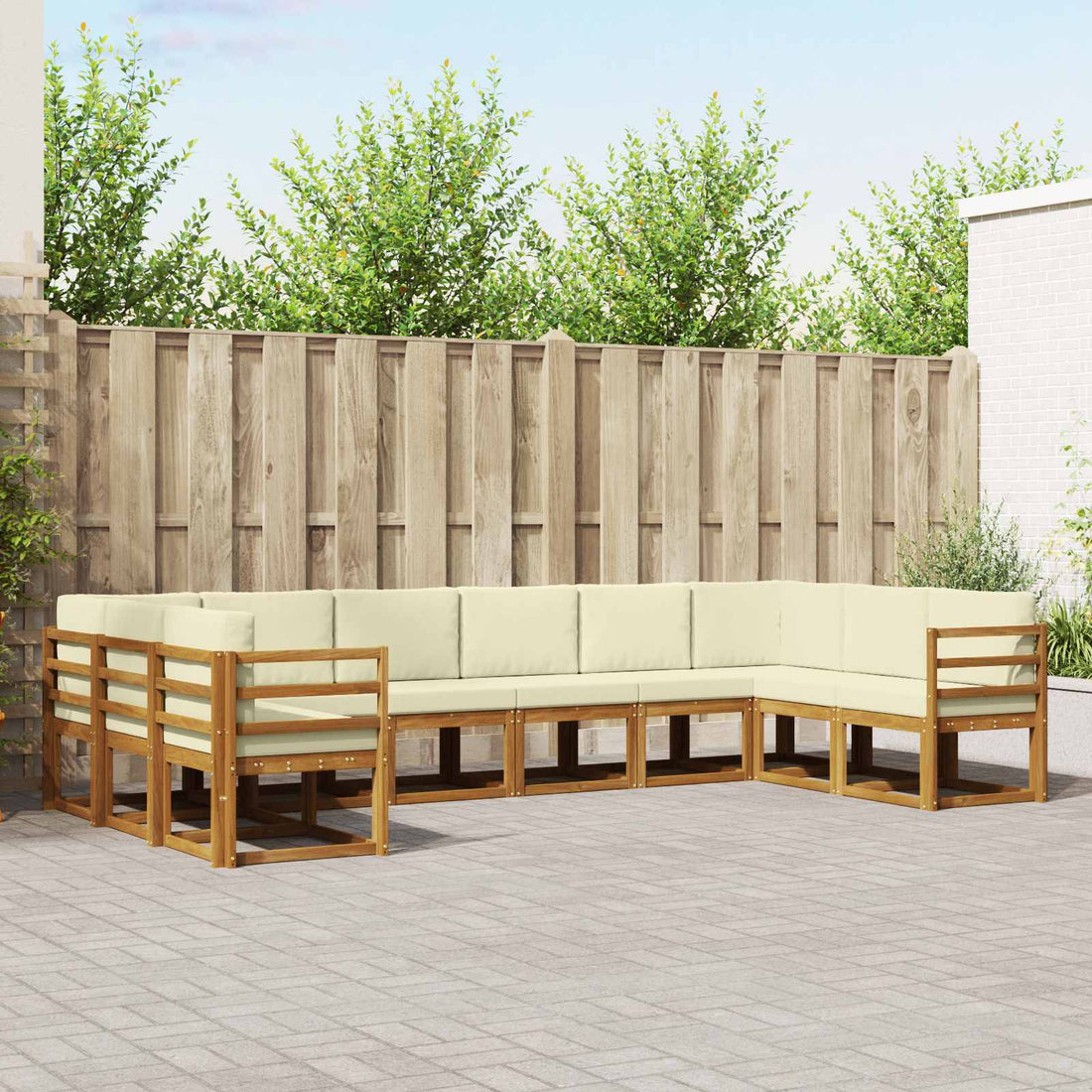 vidaXL Conjunto de sofás de exterior 10 uds. Natural y Crema