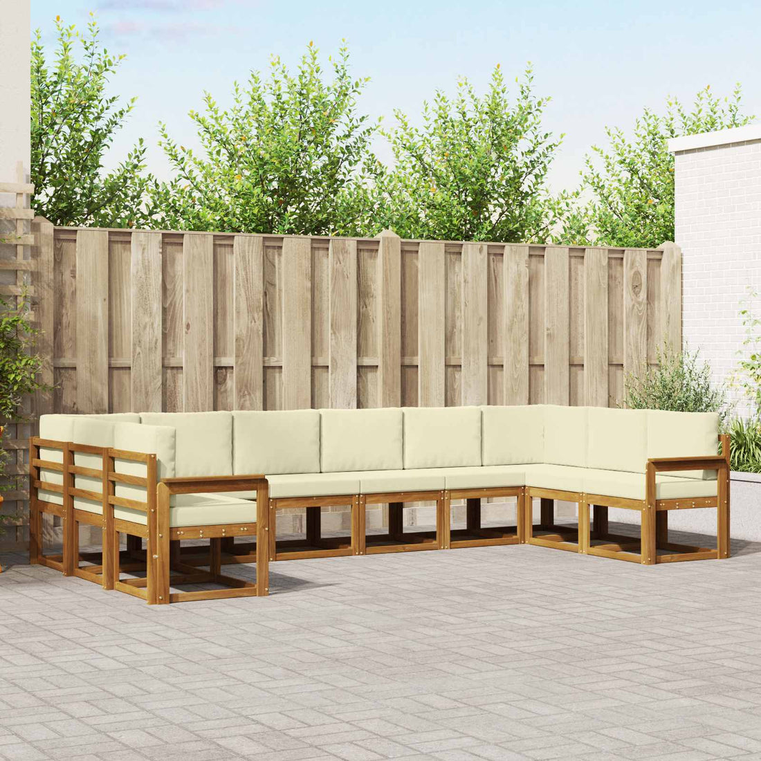 vidaXL Conjunto de sofás de exterior 10 uds. Natural y Crema