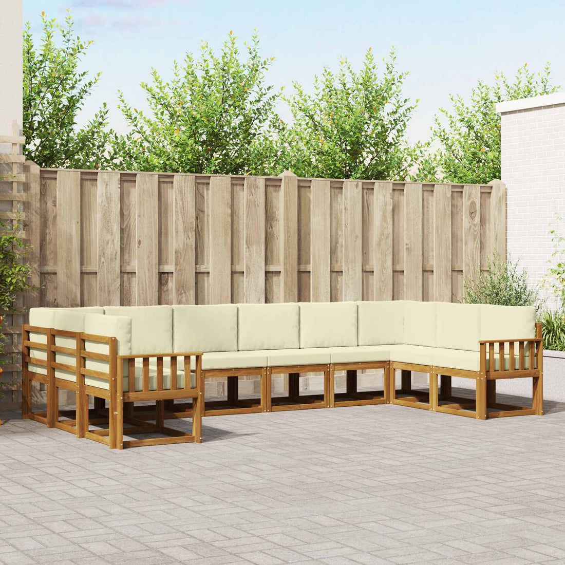vidaXL Conjunto de sofás de exterior 10 uds. Natural y Crema
