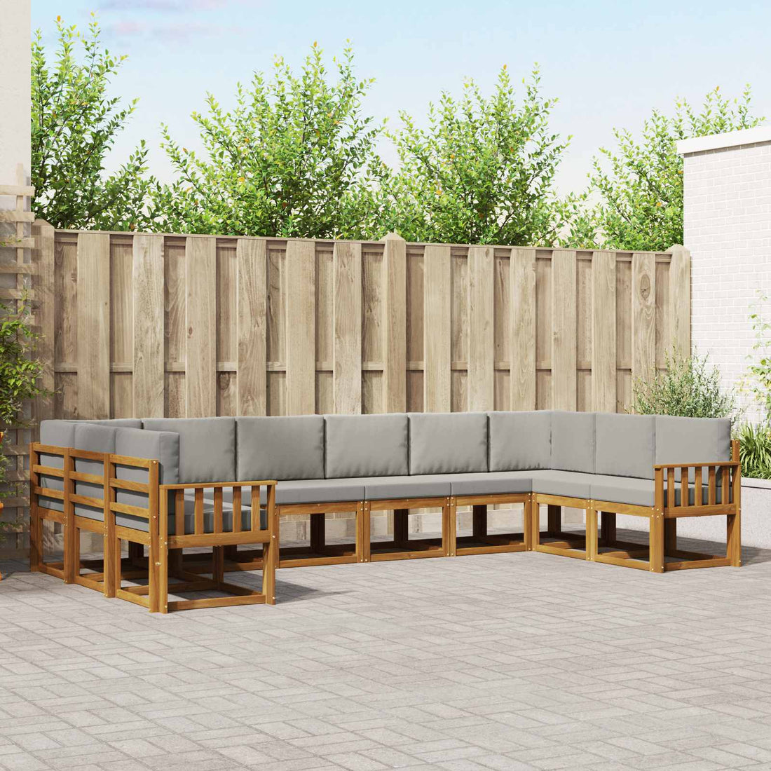 vidaXL Conjunto de sofás de exterior 10 uds. Gris Natural y Claro