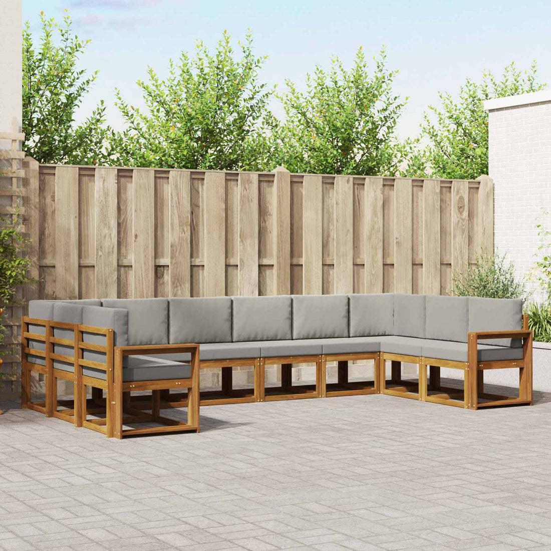 vidaXL Conjunto de sofás de exterior 10 uds. Gris Natural y Claro