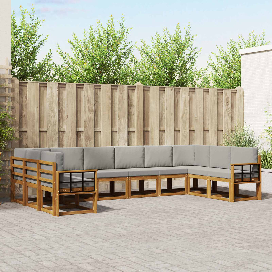 vidaXL Conjunto de sofás de exterior 10 uds. Gris Natural y Claro