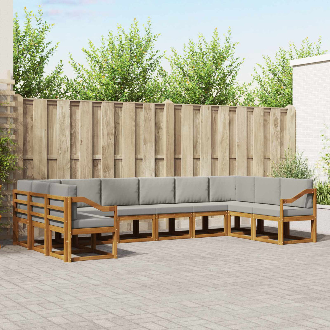 vidaXL Conjunto de sofás de exterior 10 uds. Gris Natural y Claro