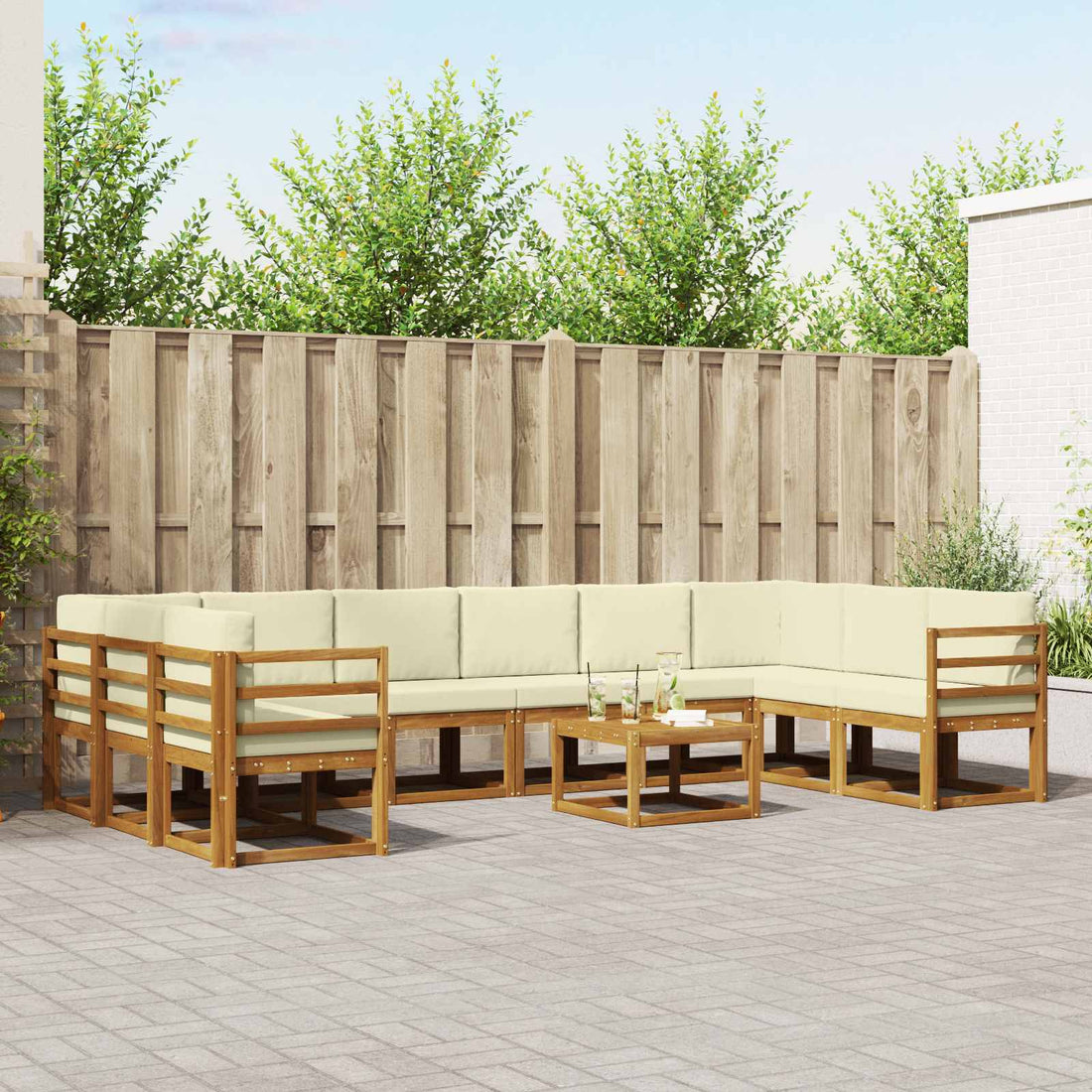 vidaXL Conjunto de sofás de exterior 11 uds. Natural y Crema