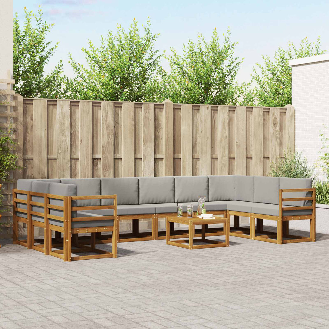 vidaXL Conjunto de sofás de exterior 11 uds. Gris Natural y Claro