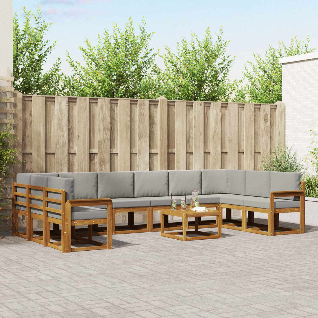 vidaXL Conjunto de sofás de exterior 11 uds. Gris Natural y Claro