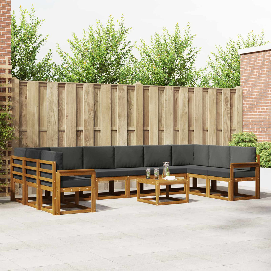 vidaXL Conjunto de sofás de exterior 11 uds. Natural y Antracita