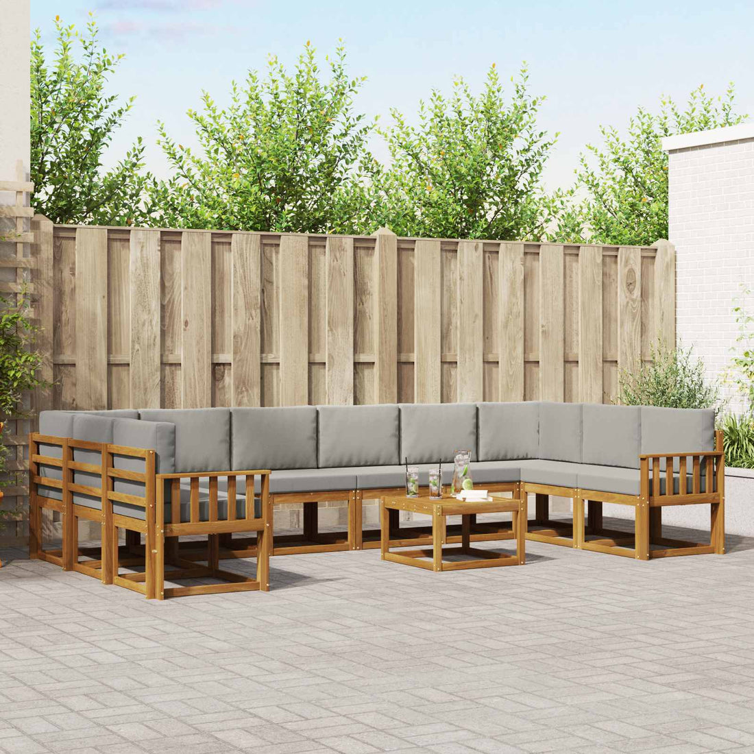 vidaXL Conjunto de sofás de exterior 11 uds. Gris Natural y Claro