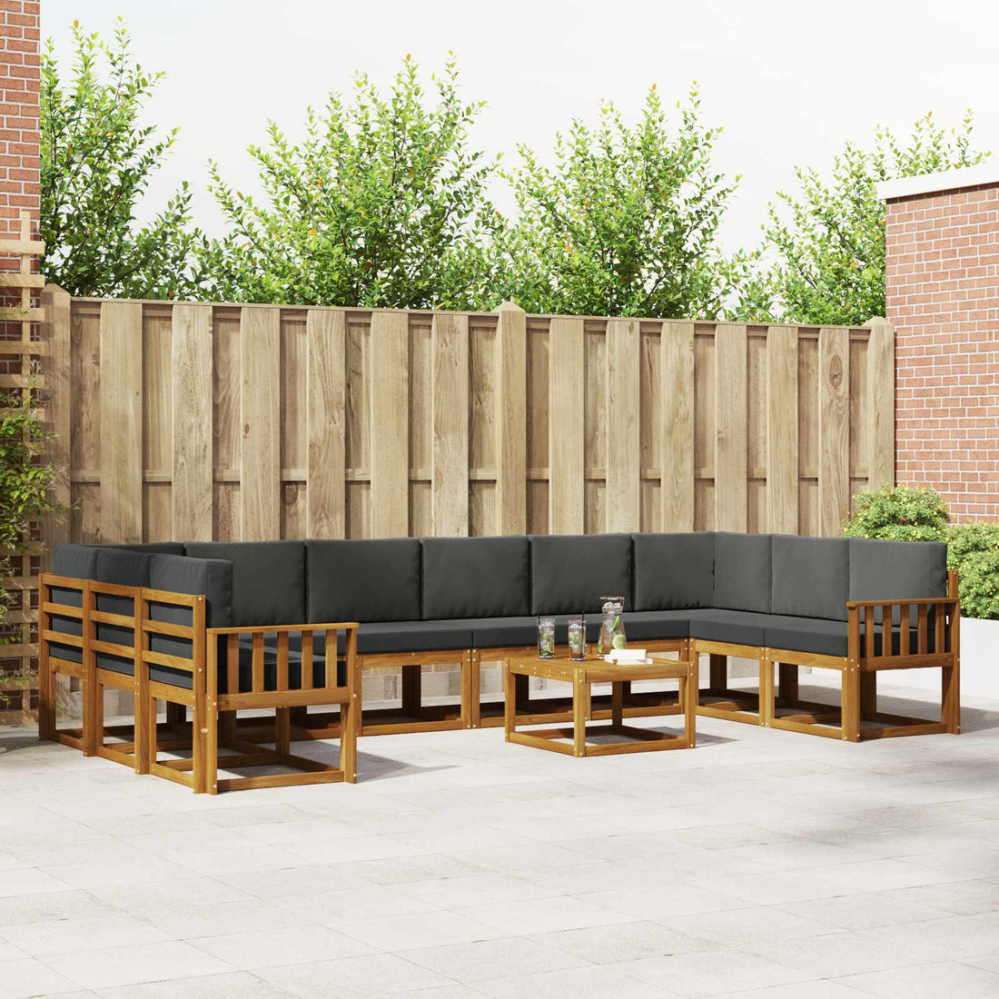 vidaXL Conjunto de sofás de exterior 11 uds. Natural y Antracita