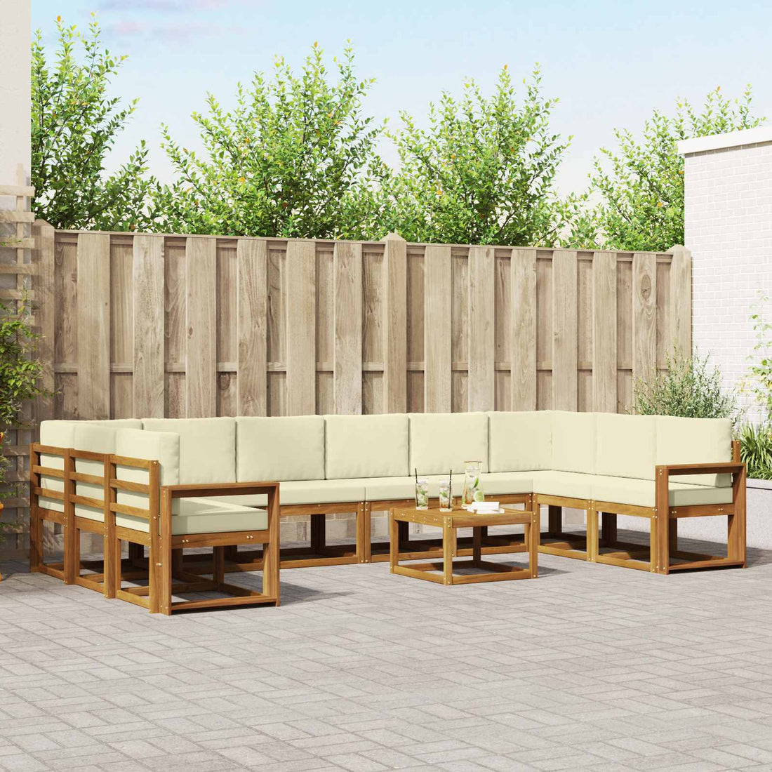 vidaXL Conjunto de sofás de exterior 11 uds. Natural y Crema