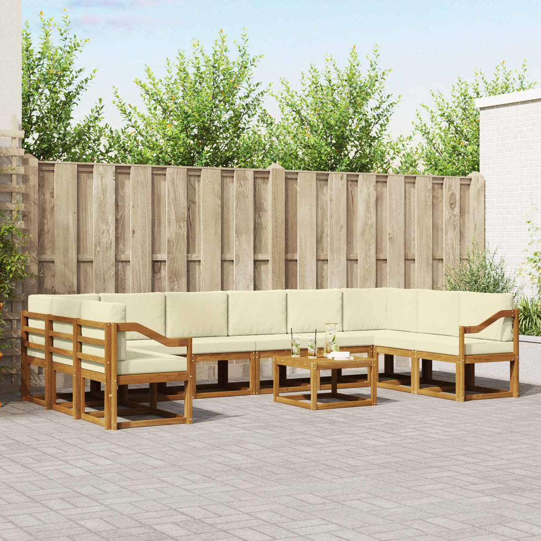 vidaXL Conjunto de sofás de exterior 11 uds. Natural y Crema