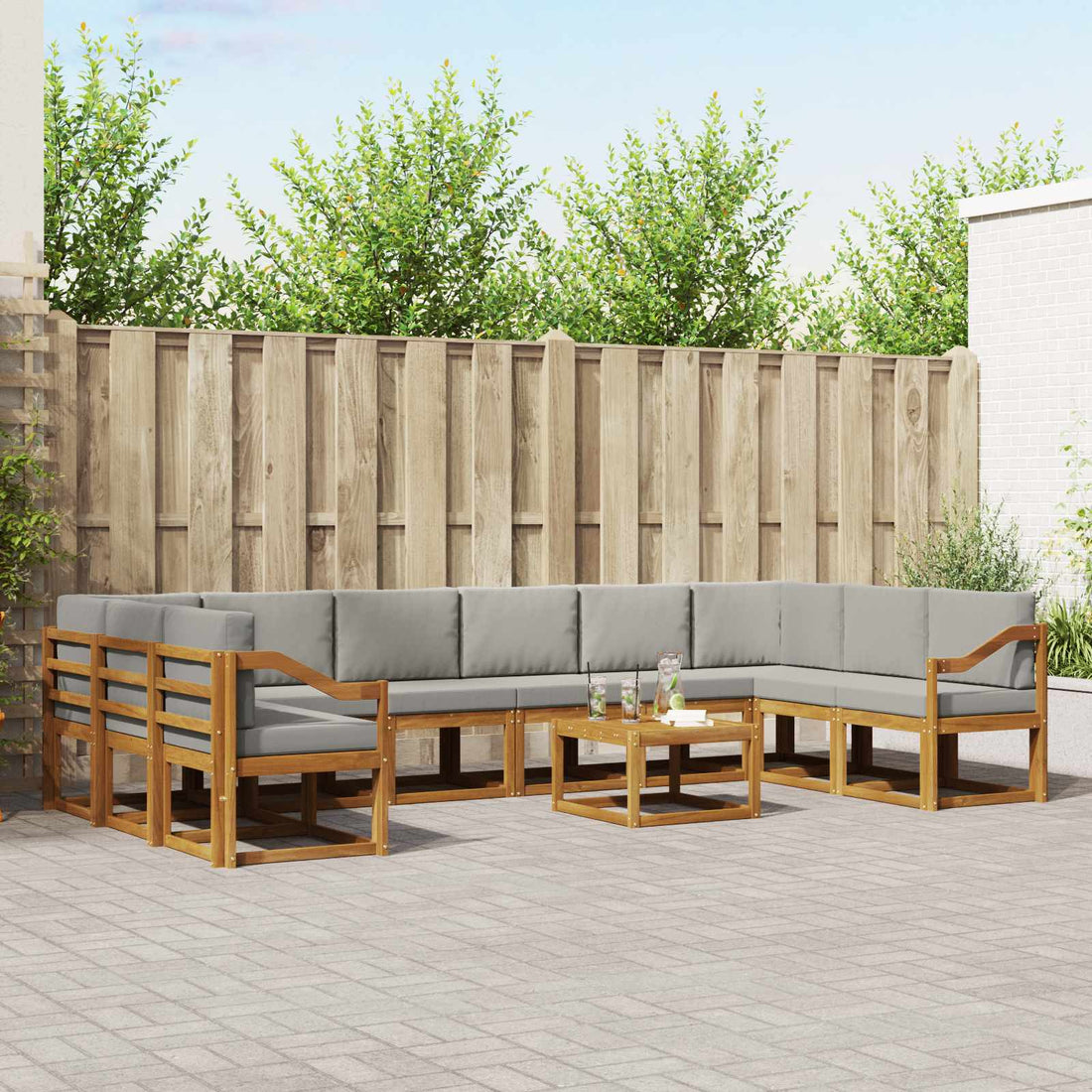 vidaXL Conjunto de sofás de exterior 11 uds. Gris Natural y Claro