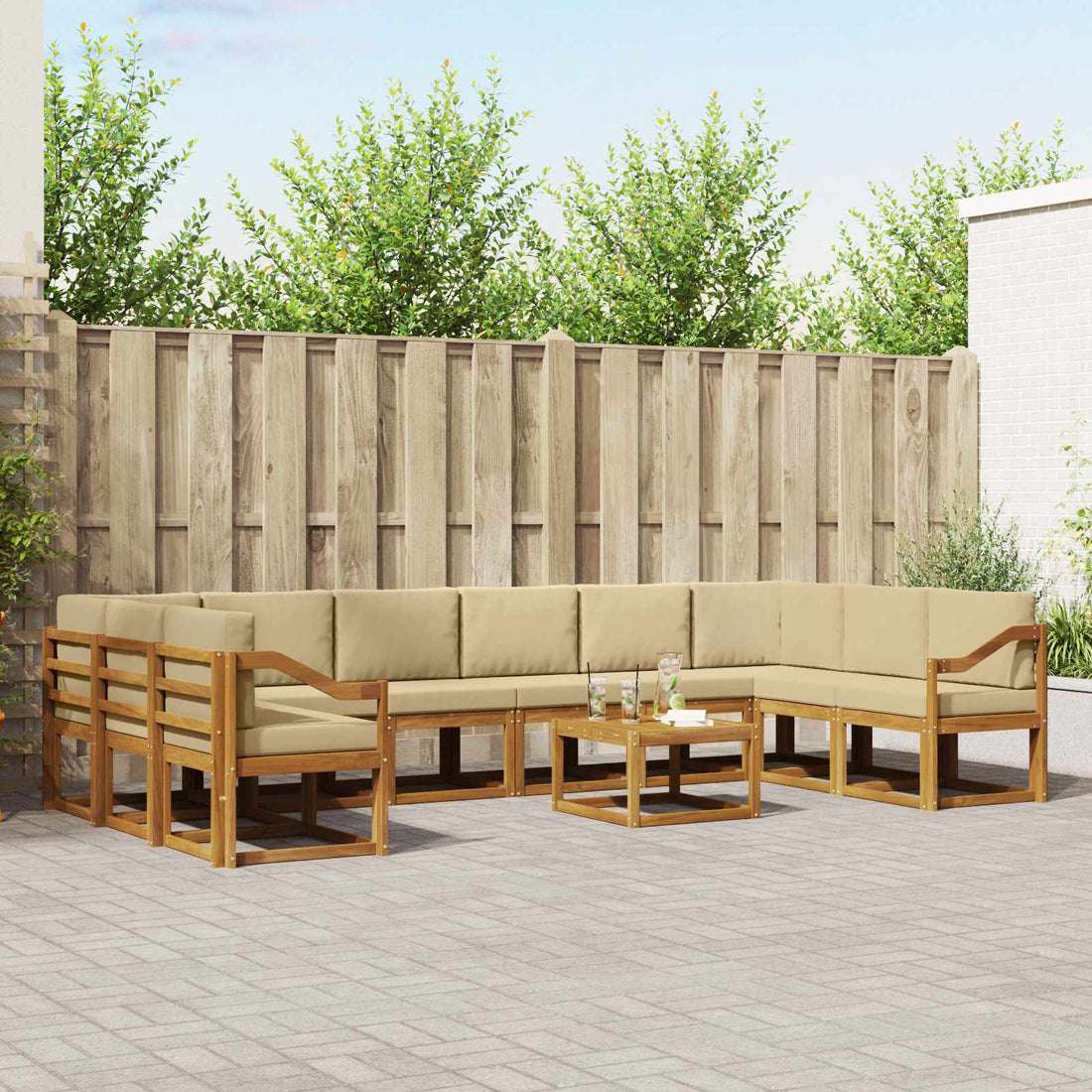 vidaXL Conjunto de sofás de exterior 11 uds. Natural y Beige