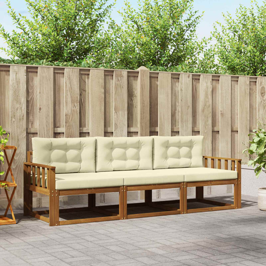 vidaXL Conjunto de sofás de exterior 3 uds. Natural y Crema