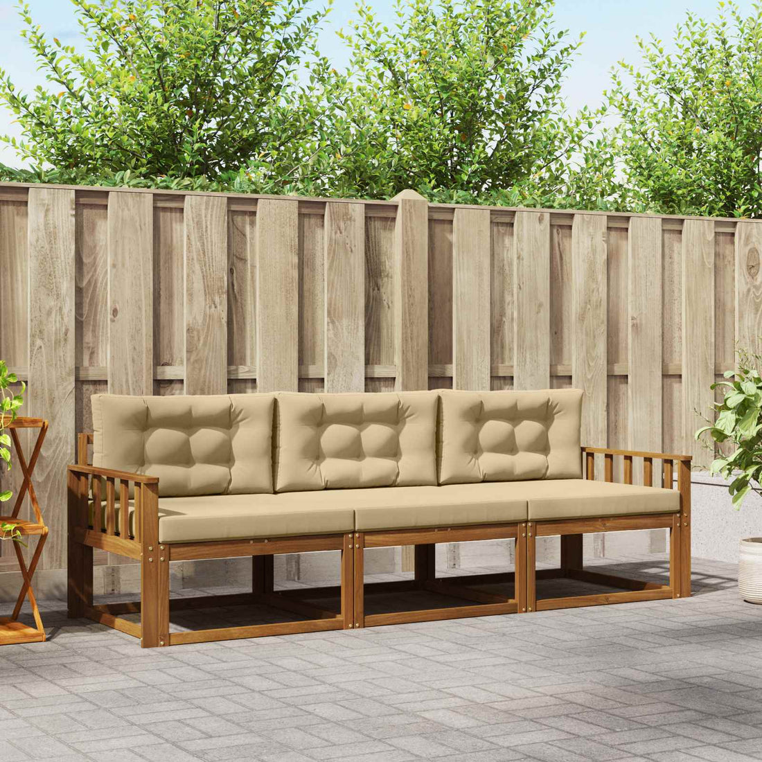 vidaXL Conjunto de sofás de exterior 3 uds. Natural y Beige