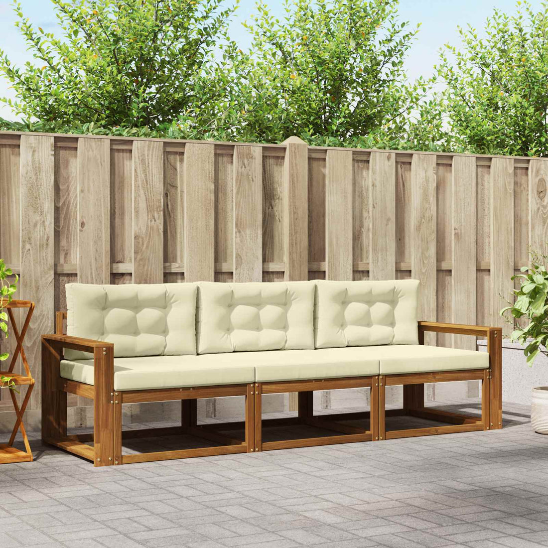 vidaXL Conjunto de sofás de exterior 3 uds. Natural y Crema