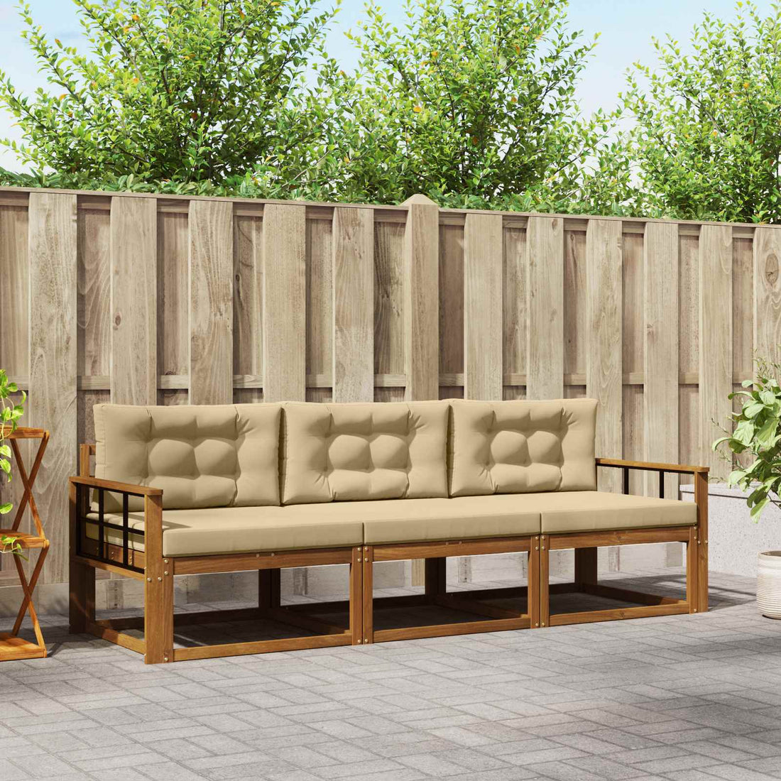 vidaXL Conjunto de sofás de exterior 3 uds. Natural y Beige