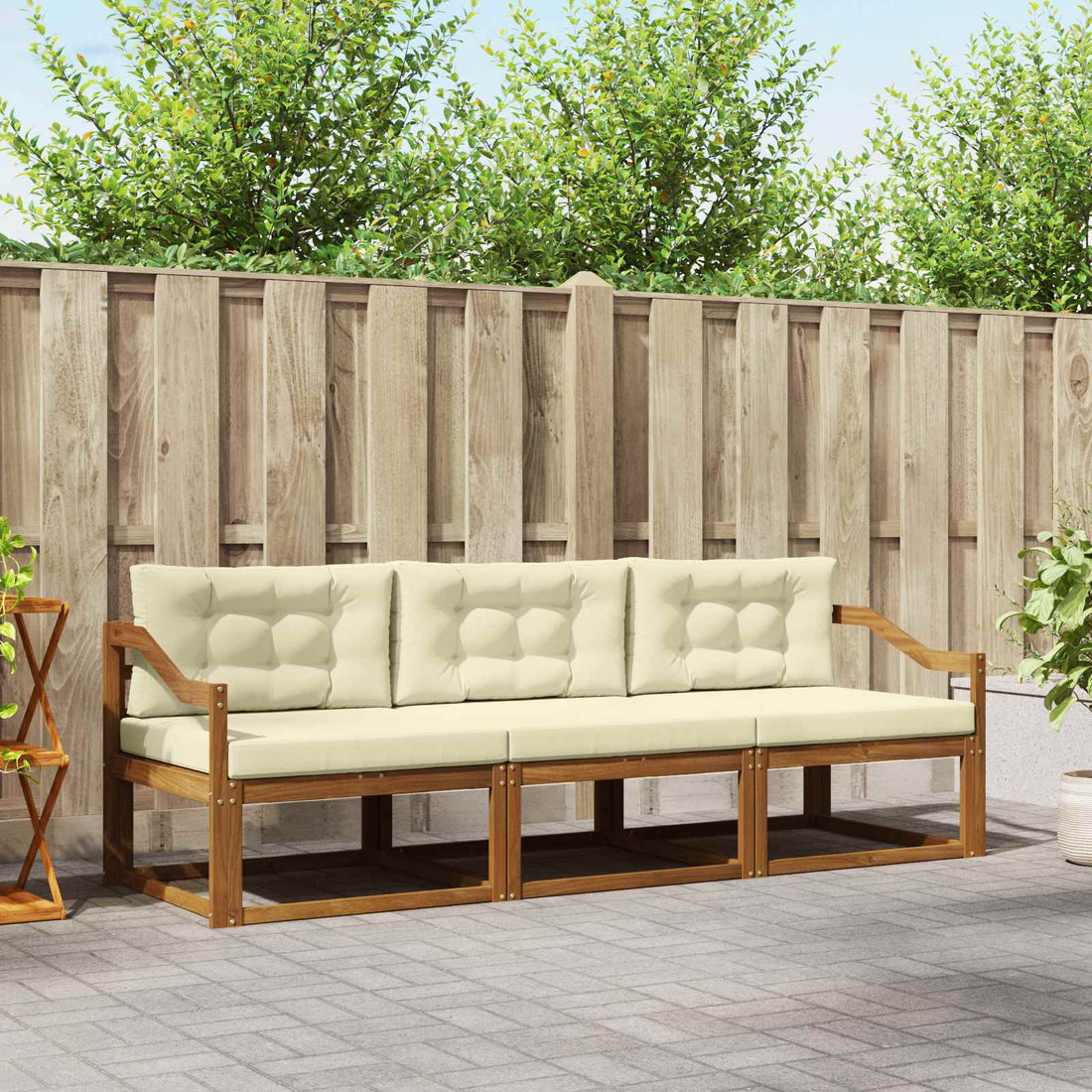 vidaXL Conjunto de sofás de exterior 3 uds. Natural y Crema