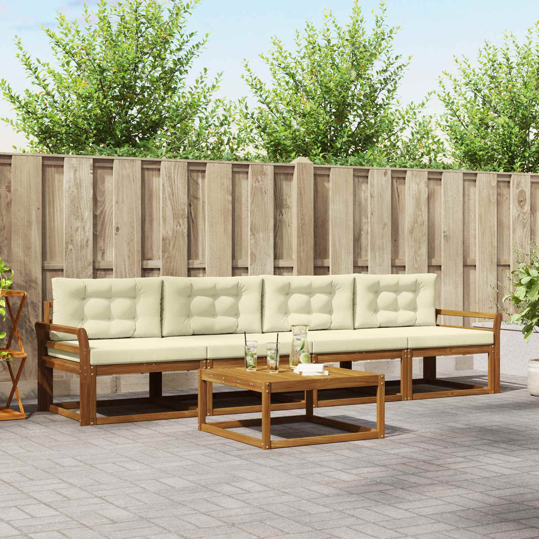 vidaXL Conjunto de sofás de exterior 5 uds. Natural y Crema