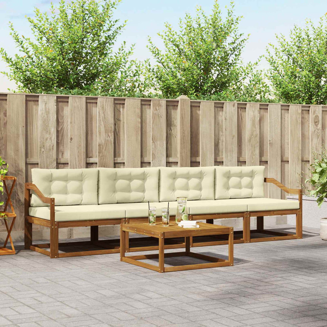 vidaXL Conjunto de sofás de exterior 5 uds. Natural y Crema