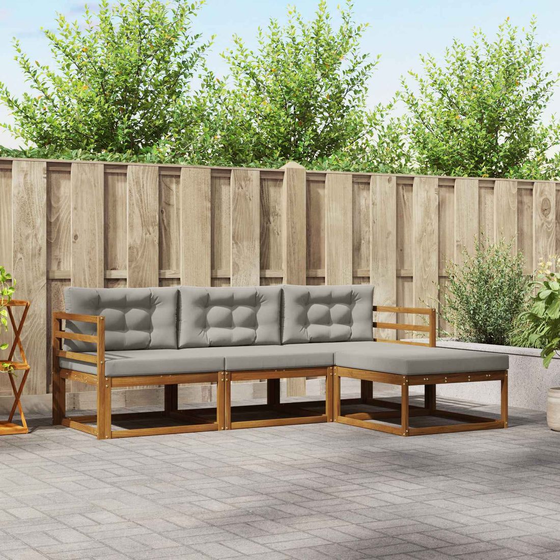 vidaXL Conjunto de sofás de exterior 4 uds. Gris Natural y Claro