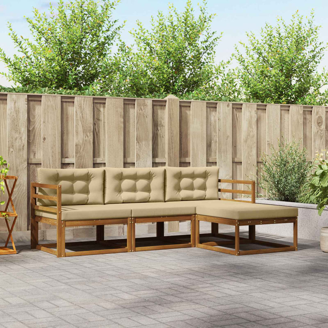 vidaXL Conjunto de sofás de exterior 4 uds. Natural y Beige