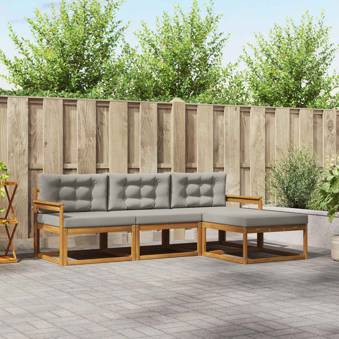 vidaXL Conjunto de sofás de exterior 4 uds. Gris Natural y Claro