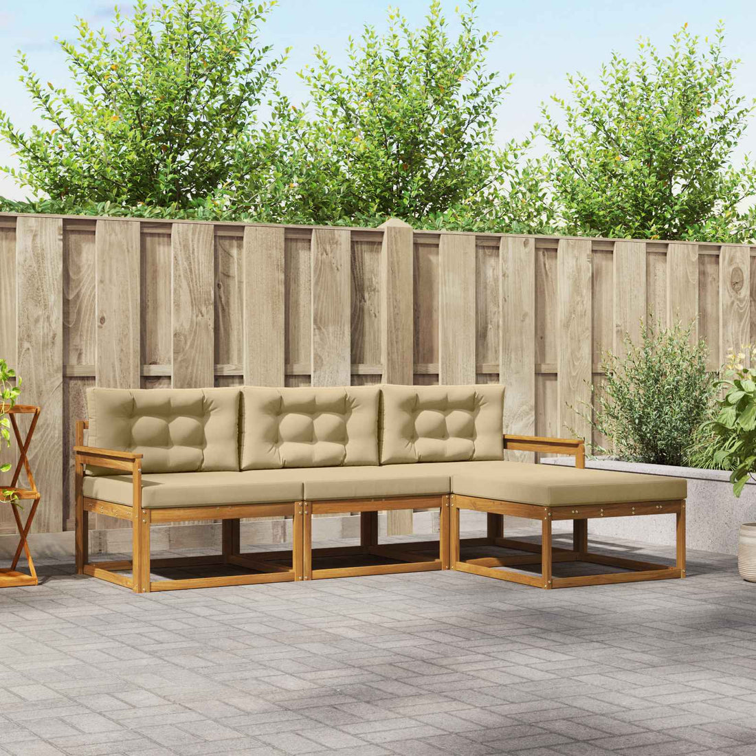 vidaXL Conjunto de sofás de exterior 4 uds. Natural y Beige