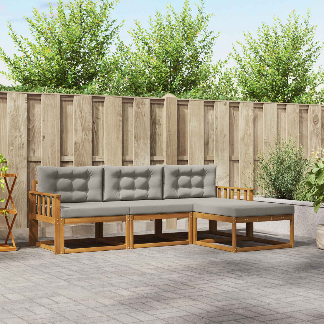 vidaXL Conjunto de sofás de exterior 4 uds. Gris Natural y Claro