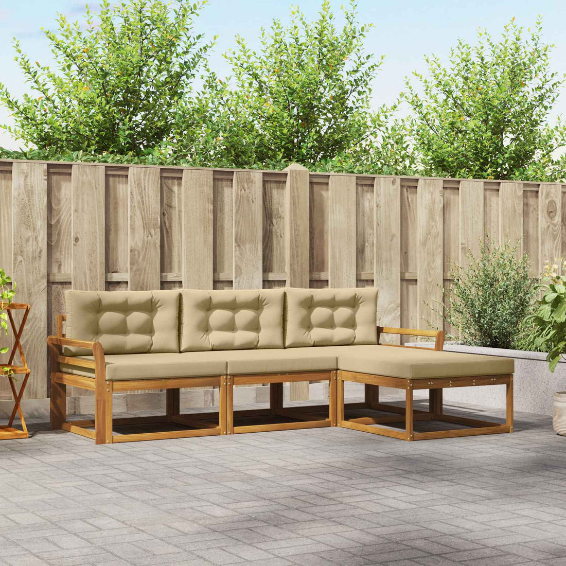 vidaXL Conjunto de sofás de exterior 4 uds. Natural y Beige
