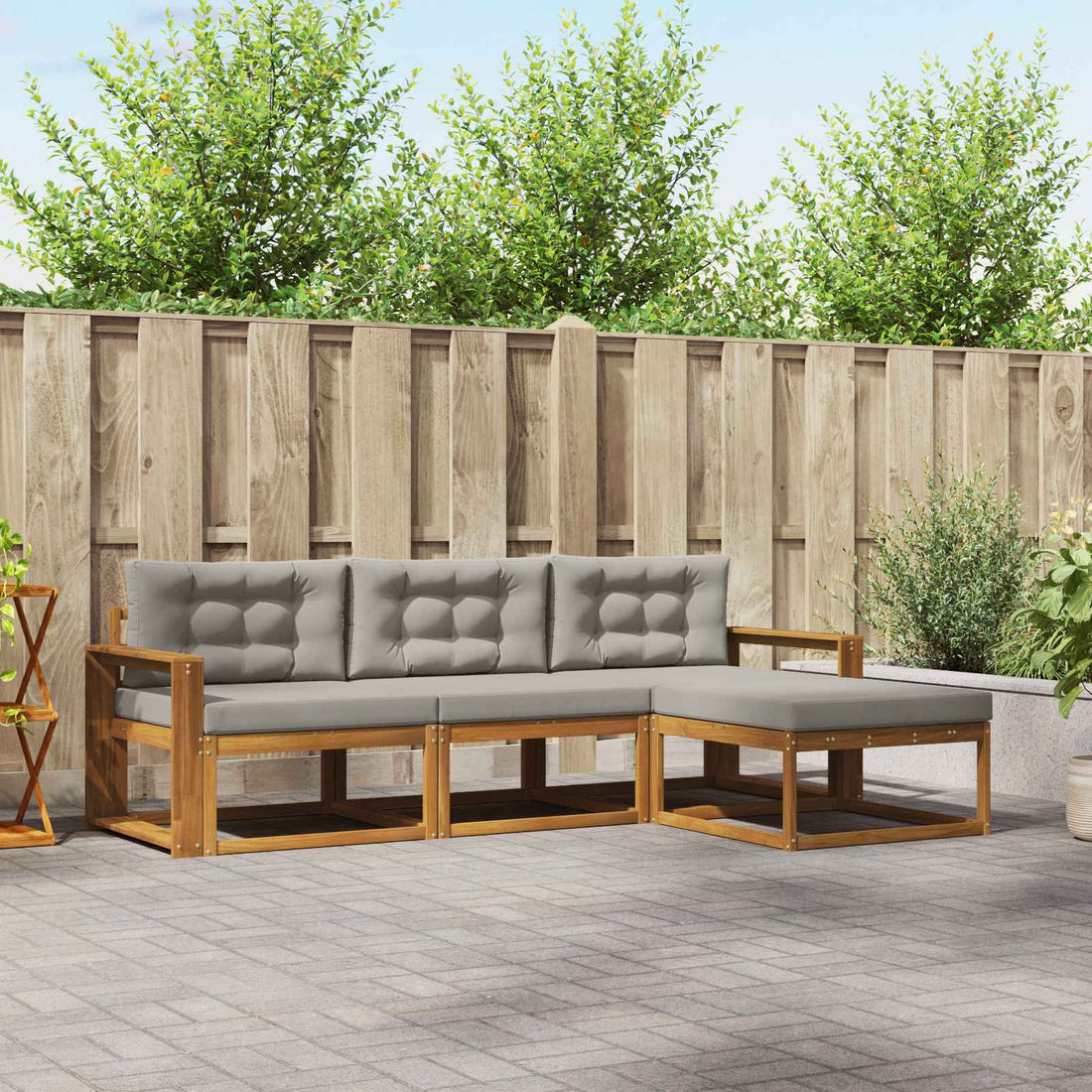 vidaXL Conjunto de sofás de exterior 4 uds. Gris Natural y Claro