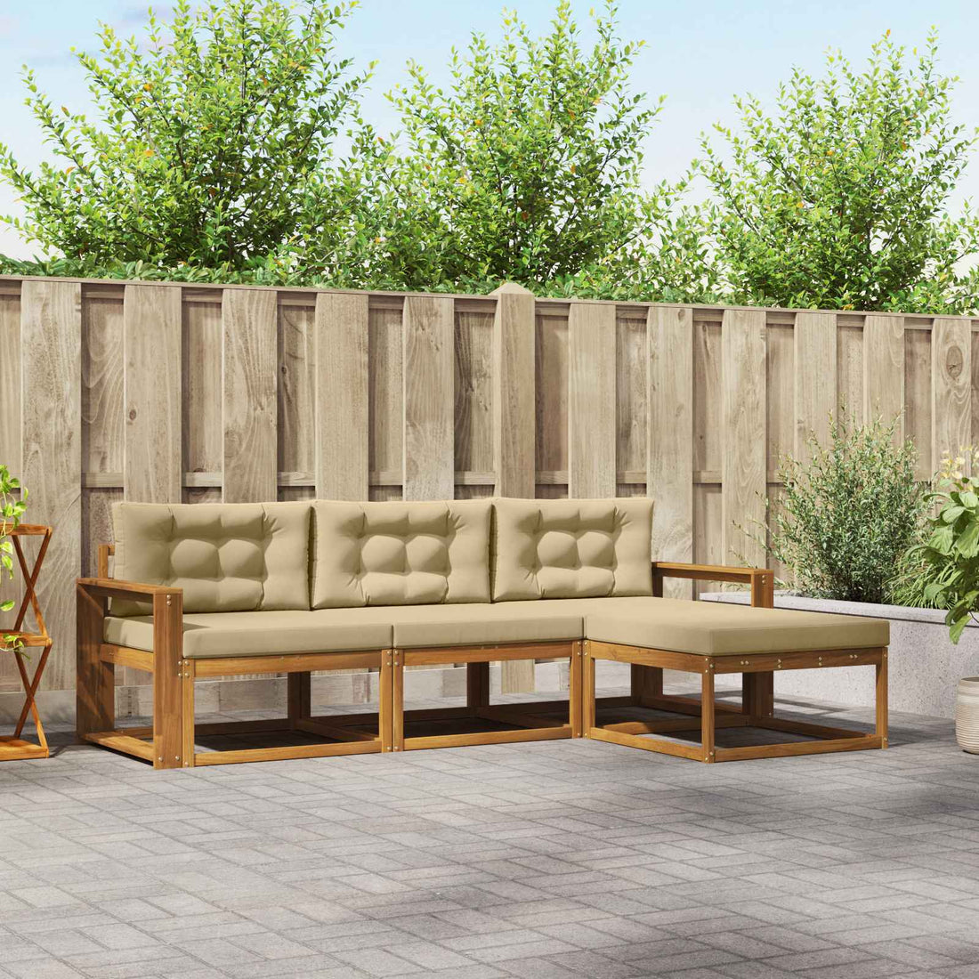 vidaXL Conjunto de sofás de exterior 4 uds. Natural y Beige