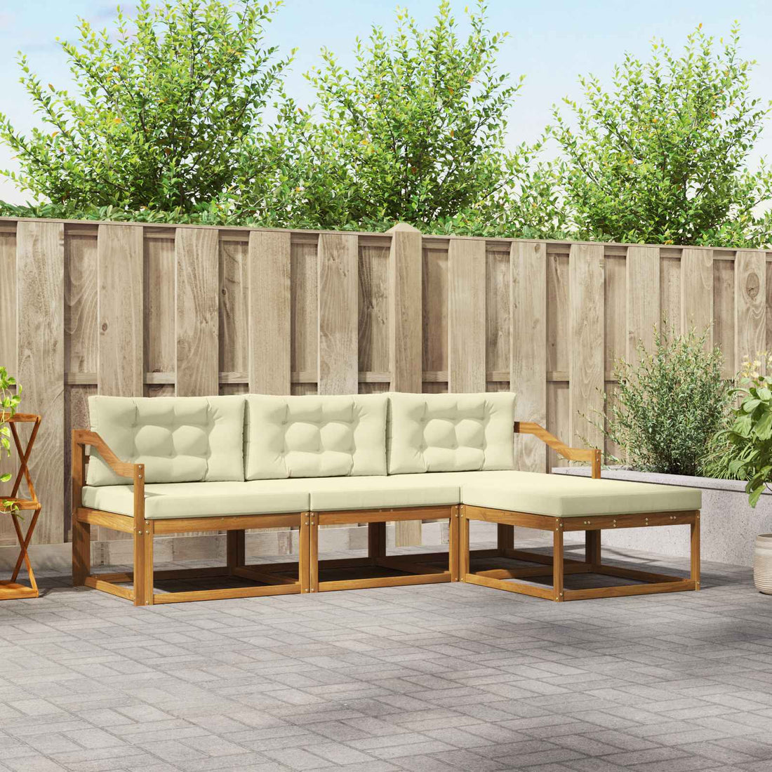 vidaXL Conjunto de sofás de exterior 4 uds. Natural y Crema