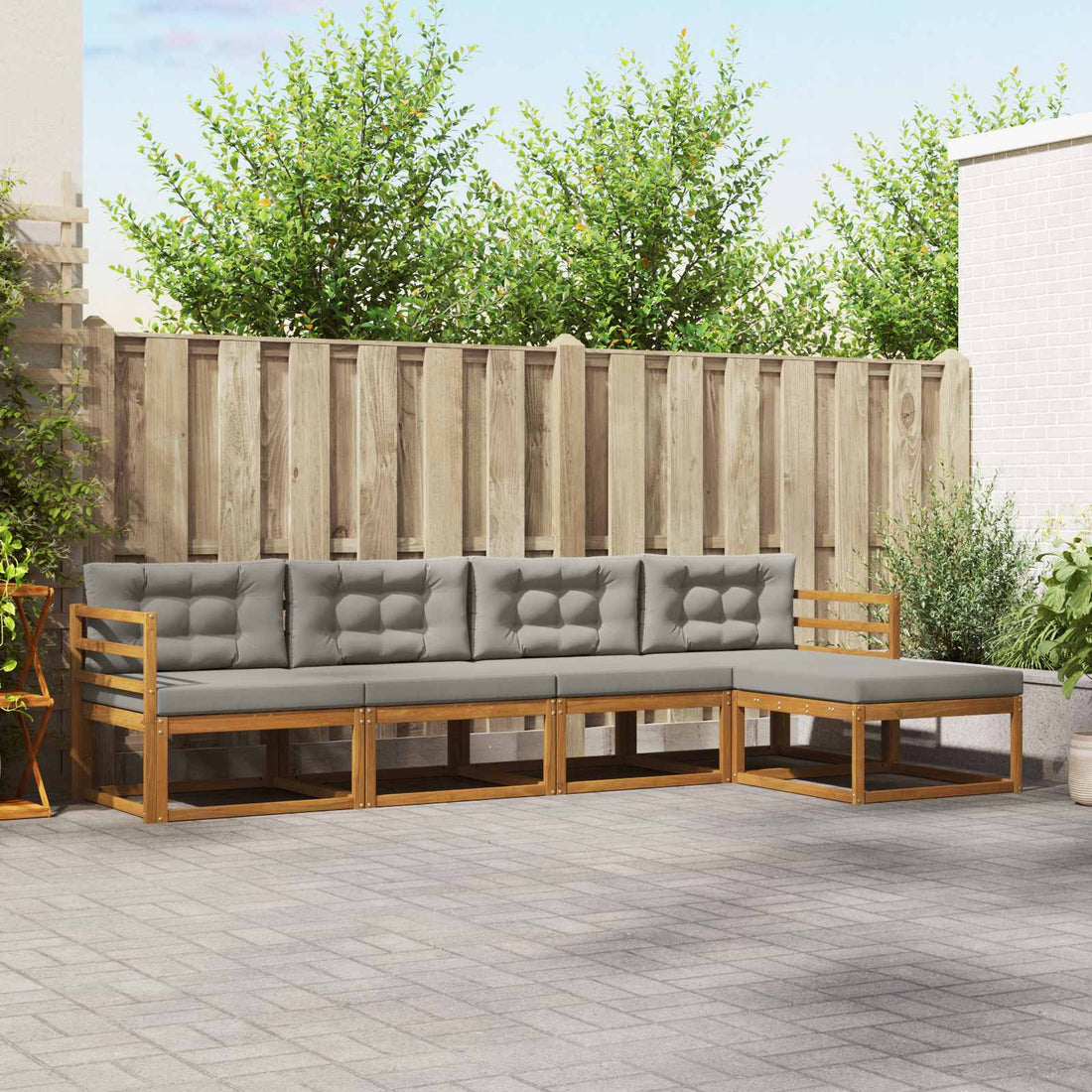 vidaXL Conjunto de sofás de exterior 5 uds. Gris Natural y Claro