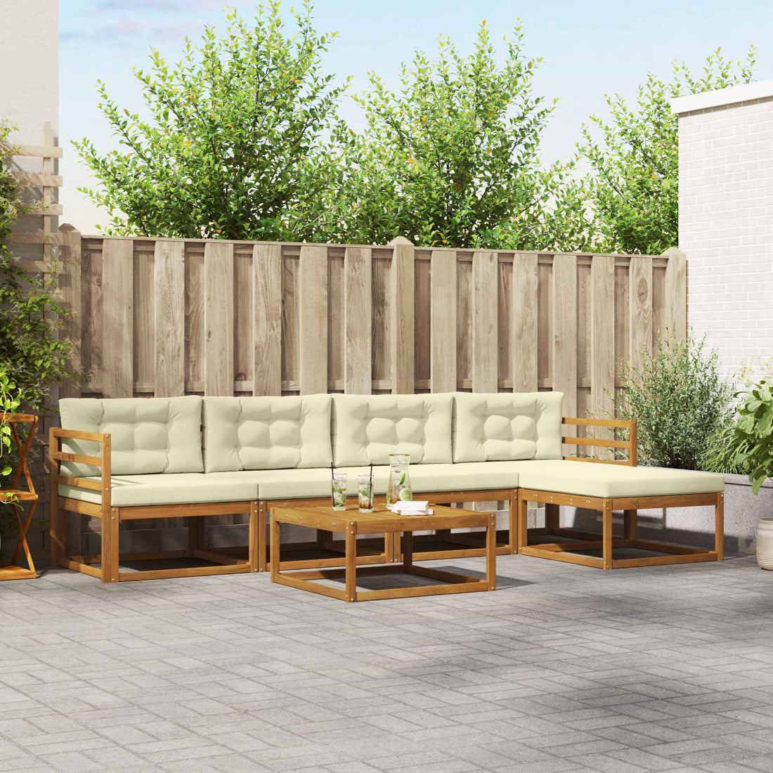 vidaXL Conjunto de sofás de exterior 6 uds. Natural y Crema