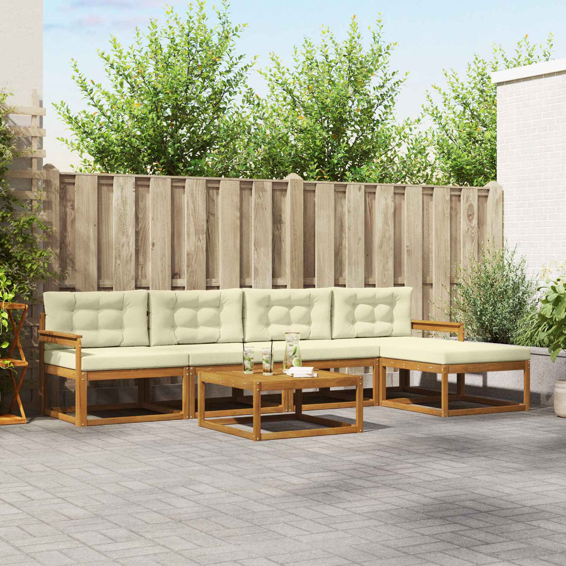 vidaXL Conjunto de sofás de exterior 6 uds. Natural y Crema